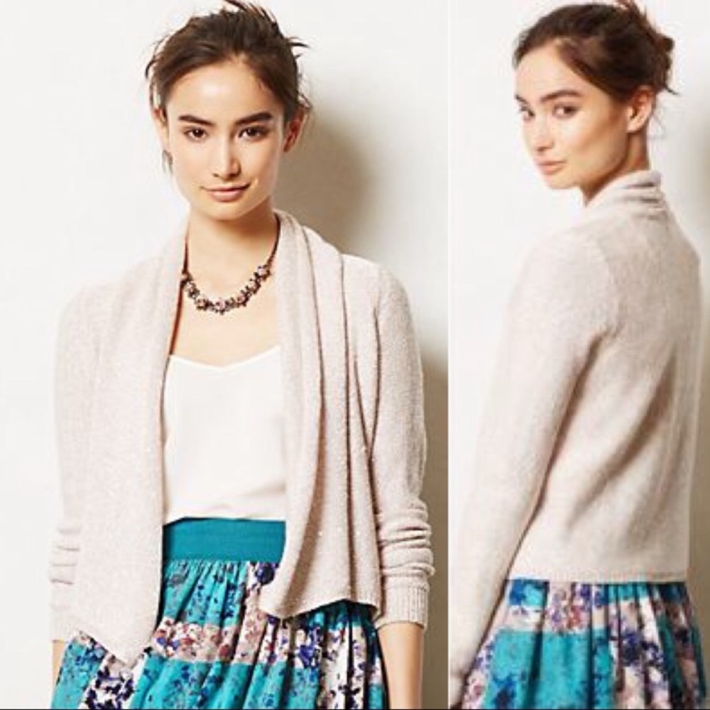 Knitted & Knotted | Pink Metallic Open Cardigan